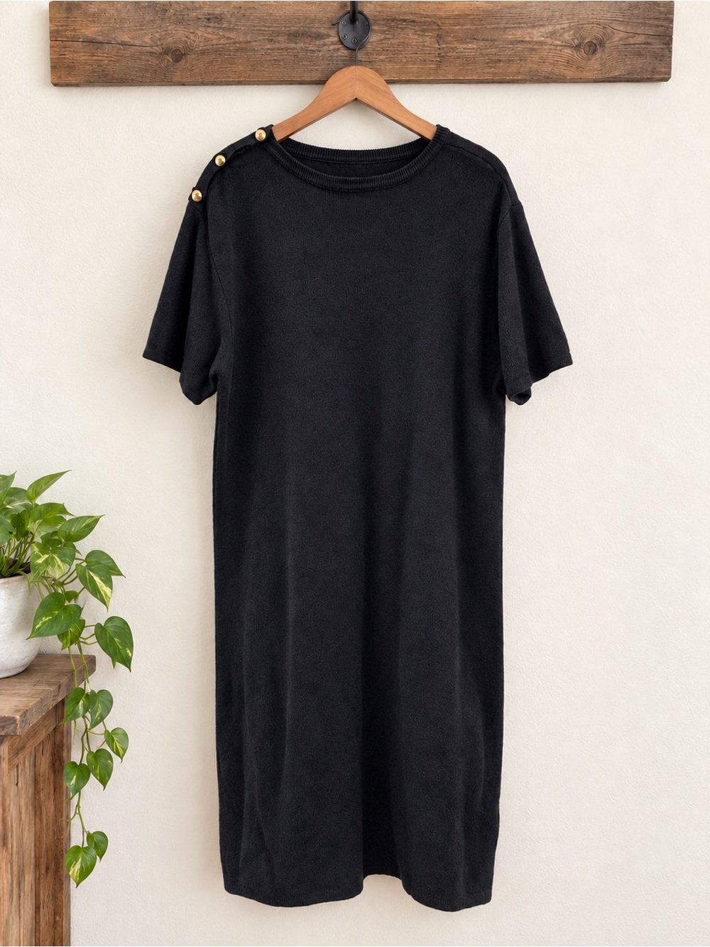 Liz Claiborne Black Knit Midi Dress with Gold Shoulder Buttons